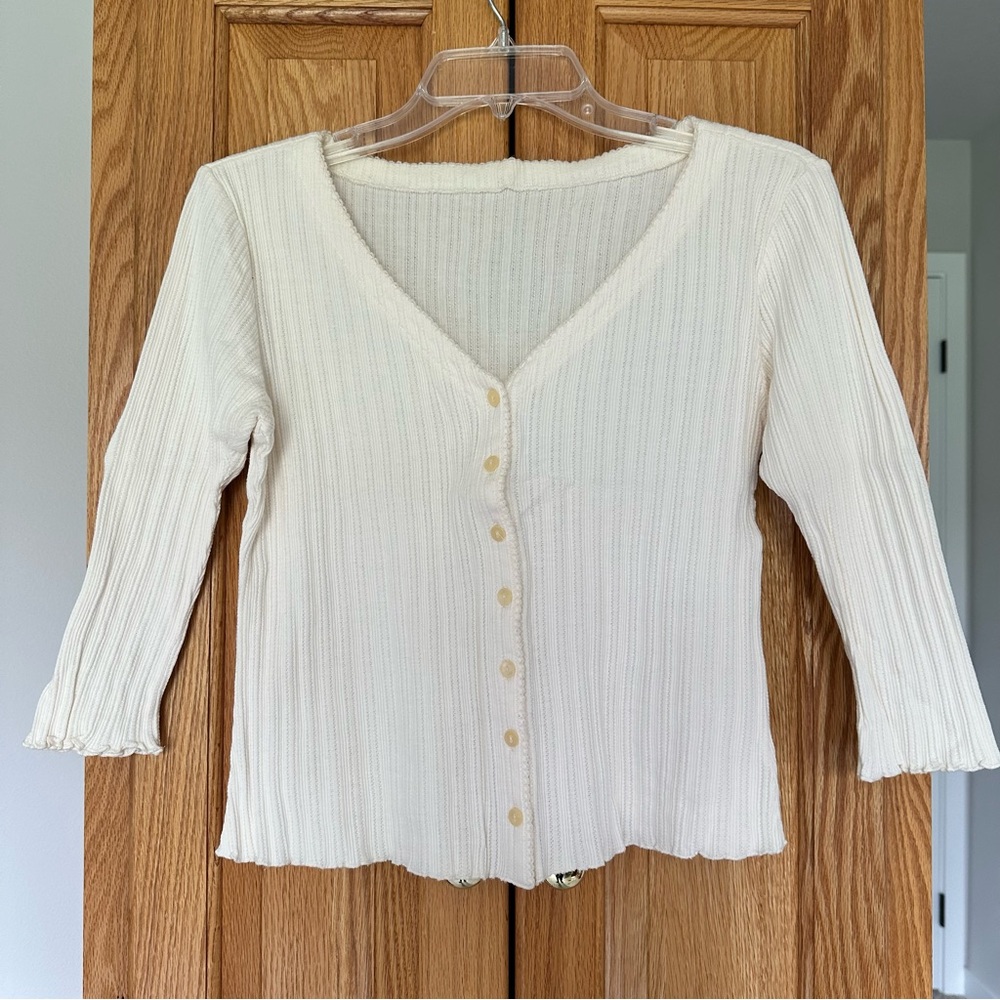 Cream Ribbed Button-Up Cardigan